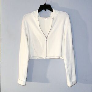 small white/cream cotton on cropped zip up hoodie
